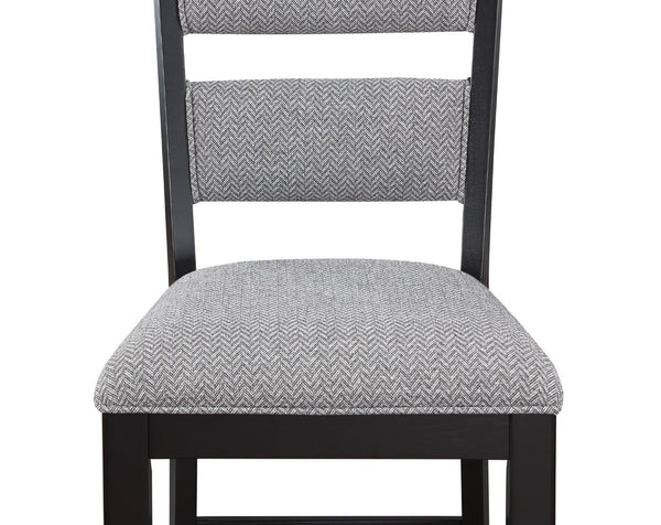 English Elm 5pc Counter Height Solid Wood Dining Set with Wine Rack Drawer and Upholstered Chairs Antique Dark Grey B011S02286