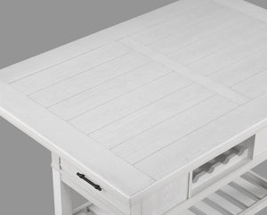 English Elm 5pc Counter Height Solid Wood Dining Set with Wine Rack Drawer and Upholstered Chairs White B011S02284