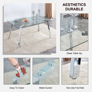 English Elm Modern Tempered Glass Rectangular Dining Table with Matte Black Legs Seats Six W1151S00427