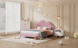 English Elm Full Size Upholstered Cloud-Shape Bed ,Velvet Platform Bed With Headboard,No Box-Spring Needed,Pink