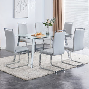 English Elm Modern Tempered Glass Rectangular Dining Table with Matte Black Legs Seats Six W1151S00427