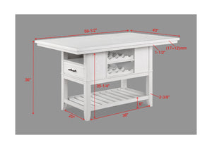 English Elm 1pc Counter Height Dining Table with Wine Rack, Drawer & Open Shelf for Stylish Kitchen Storage Antique White 64 L x 44 W x 6.5 H B011S00968