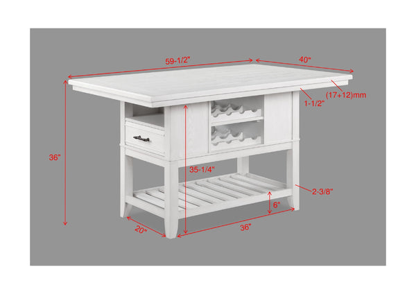 English Elm 1pc Counter Height Dining Table with Wine Rack, Drawer & Open Shelf for Stylish Kitchen Storage Antique White 64 L x 44 W x 6.5 H B011S00968