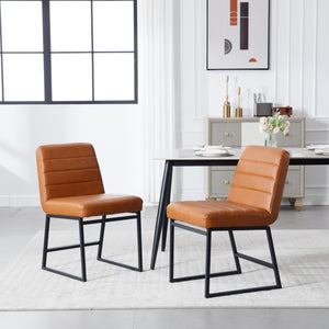 Hearth and Haven Upholstered Leather Dining Chairs Set Of 2 with Metal Legs, Mid Century Modern Leisure Chairs For Kitchen Living Room Dining Room Bistro Coffee Shop, Brown W1439125946