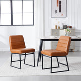 Upholstered Leather Dining Chairs - Mid-Century Modern Metal Legs Set of 2 Brown