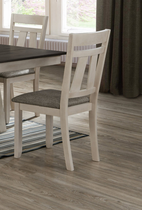 English Elm Cottage Transitional Dining Side Chair Set of 2 Upholstered Chalk Gray Seats Open Cutout Backs, Durable Wood Legs — Stylish Comfort for Everyday Use B011135057