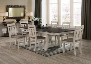 English Elm 5pc Cottage Style Extendable Dining Table Set with Two Self-Storing Leaves Chalk Gray Two-Tone Upholstered Chairs B011S01119