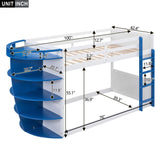 Hearth and Haven Hester Twin over Twin Boat-Like Shape Bunk Bed with Storage Shelves, White and Blue GX000348AAC