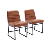 Hearth and Haven Upholstered Leather Dining Chairs Set Of 2 with Metal Legs, Mid Century Modern Leisure Chairs For Kitchen Living Room Dining Room Bistro Coffee Shop, Brown W1439125946