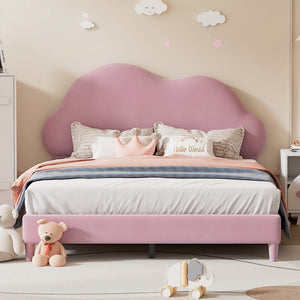 English Elm Full Size Upholstered Cloud-Shape Bed ,Velvet Platform Bed With Headboard,No Box-Spring Needed,Pink