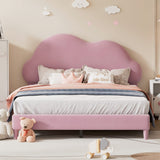 Full Size Pink Upholstered Cloud-Shape Bed, Velvet, No Box Spring