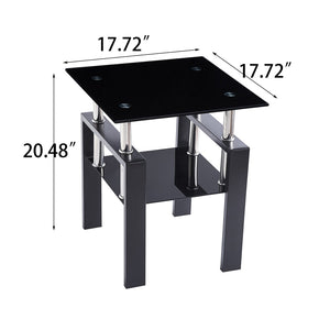 English Elm 2-piece Tempered Glass End Table Set Geometric Modern Design for Living Room Spaces W1718127062