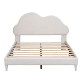 English Elm Full Size Upholstered Cloud-Shape Bed ,Velvet Platform Bed With Headboard,No Box-Spring Needed,Beige