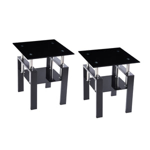 English Elm 2-piece Tempered Glass End Table Set Geometric Modern Design for Living Room Spaces W1718127063