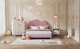 English Elm Full Size Upholstered Cloud-Shape Bed ,Velvet Platform Bed With Headboard,No Box-Spring Needed,Pink