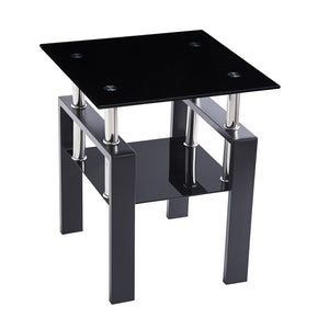 English Elm 2-piece Tempered Glass End Table Set Geometric Modern Design for Living Room Spaces W1718127062