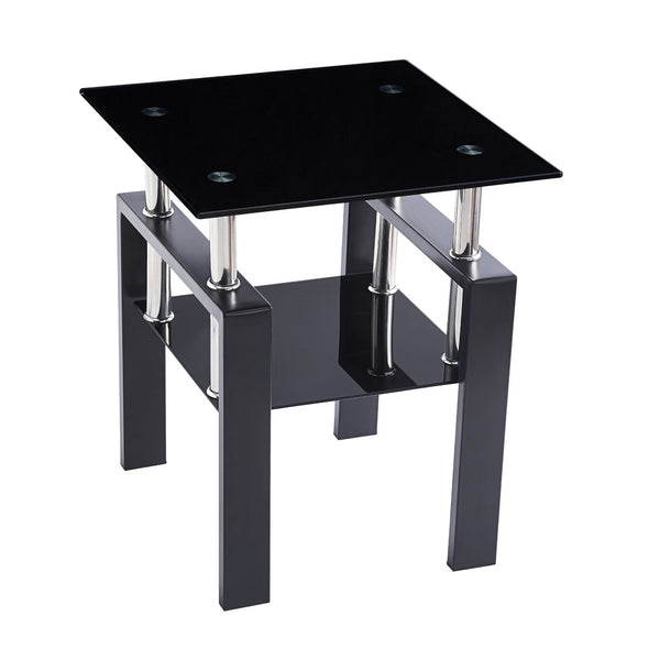 English Elm 2-piece Tempered Glass End Table Set Geometric Modern Design for Living Room Spaces W1718127062