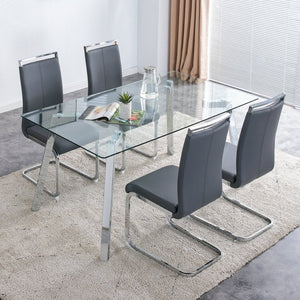 English Elm Modern Tempered Glass Rectangular Dining Table with Matte Black Legs Seats Six W1151S00427