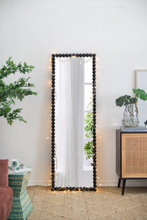 English Elm 23" Iron Beaded Frame Full Length Floor Mirror Sculptural Black Leaner for Bedroom W2078135197