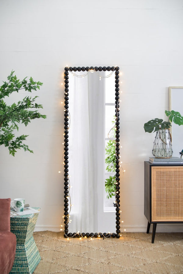 English Elm 23" Iron Beaded Frame Full Length Floor Mirror Sculptural Black Leaner for Bedroom W2078135197
