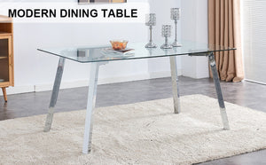 English Elm Modern Tempered Glass Rectangular Dining Table with Matte Black Legs Seats Six W1151S00427