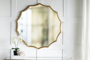 English Elm D40" Sunburst Round Wall Mirror Iron Mdf Frame Gold Finish Glam Entryway Accent W2078135184