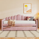 English Elm Twin Size Upholstered Daybed With Trundle ,Velvet Sofabed With Usb Charging Ports,No Box-Spring Needed,Pink