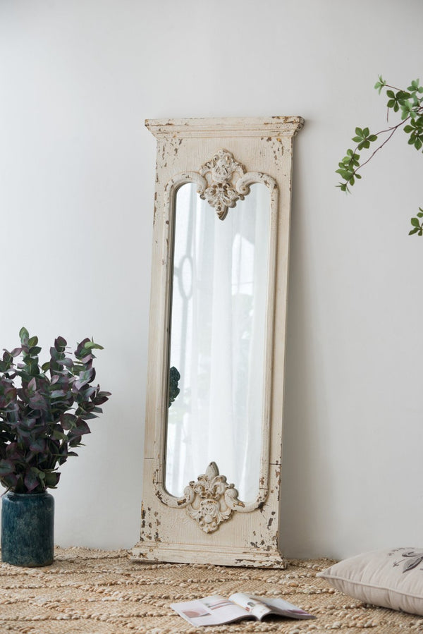 English Elm 21.5" Distressed White Fir Wood Full Length Floor Mirror Farmhouse Bedroom Entryway W2078135185