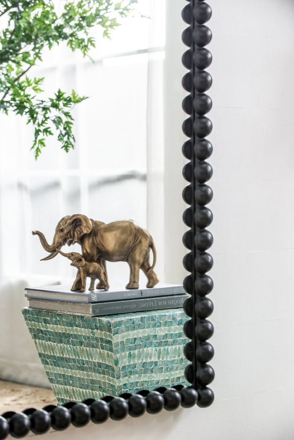 English Elm 23" Iron Beaded Frame Full Length Floor Mirror Sculptural Black Leaner for Bedroom W2078135197