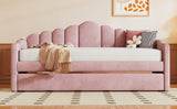 English Elm Twin Size Upholstered Daybed With Trundle ,Velvet Sofabed With Usb Charging Ports,No Box-Spring Needed,Pink