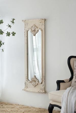 English Elm 21.5" Distressed White Fir Wood Full Length Floor Mirror Farmhouse Bedroom Entryway W2078135185