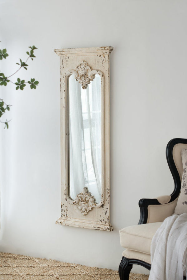 English Elm 21.5" Distressed White Fir Wood Full Length Floor Mirror Farmhouse Bedroom Entryway W2078135185