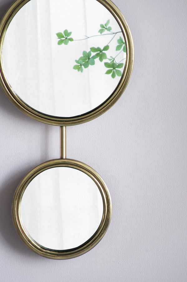 English Elm 2 Round Gold Iron Wall Mirrors Vertical Frame Sculptural Glam Accent for Any Room W2078135186