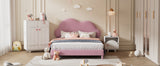 English Elm Full Size Upholstered Cloud-Shape Bed ,Velvet Platform Bed With Headboard,No Box-Spring Needed,Pink