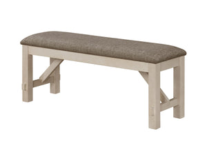 English Elm 6pc Cottage-Style Extendable Dining Set with Self-Storing Leaves, Two-Tone Chalk Gray Finish, Upholstered Bench & Chairs B011S00792