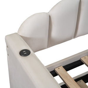 English Elm Twin Velvet Upholstered Daybed with Pull Out Trundle and Built in Usb Charging N733S382368A