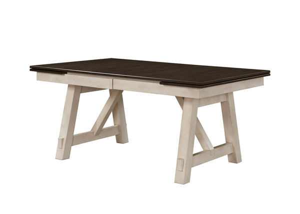 English Elm 6pc Cottage-Style Extendable Dining Set with Self-Storing Leaves, Two-Tone Chalk Gray Finish, Upholstered Bench & Chairs B011S00792
