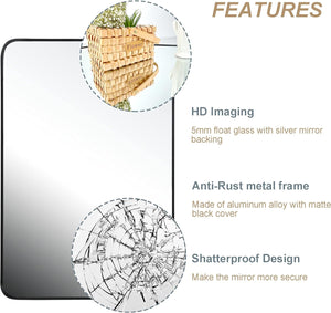 English Elm 24x32 Black Metal Framed Rectangular Mirror for Wall - 4mm HD Shatterproof Glass, Rust‑Resistant Frame W2203P302676