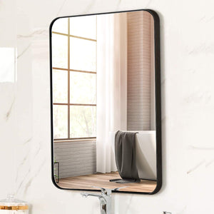 English Elm Black 22x30 INCH Metal Rectangle Bathroom Mirror - 4mm HD Shatterproof Glass, Anti-Rust Frame, Easy Install W2203135005