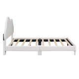 English Elm Full Size Upholstered Cloud-Shape Bed ,Velvet Platform Bed With Headboard,No Box-Spring Needed,Beige