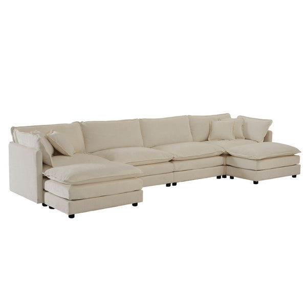 English Elm Comfort Modular U-shape Sectional Sofa with Dual Ottomans in Soft Chenille Fabric W714S00907