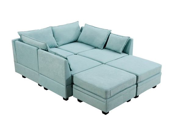 English Elm U_style Six Seat Modular U-shaped Sectional with Hidden Storage and Sleeper Function Light Green WY000363AAC