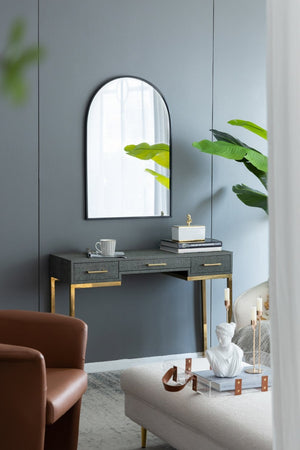 English Elm 24" Arched Black Iron Frame Wall Mirror Slim Profile for Bedroom or Entryway Decor W2078135282