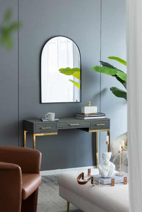 English Elm 24" Arched Black Iron Frame Wall Mirror Slim Profile for Bedroom or Entryway Decor W2078135282