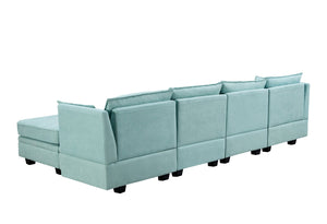 English Elm U_style Six Seat Modular U-shaped Sectional with Hidden Storage and Sleeper Function Light Green WY000363AAC
