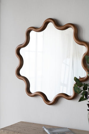 English Elm 31" Wave Frame Dark Brown Pine Wood Wall Mirror for Entryway Living Room Bedroom W2078135196