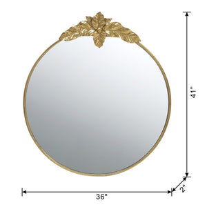 English Elm 36" Oval Gold Iron Frame Wall Mirror with Leaf Crown Detail for Bedroom or Entryway W2078135194