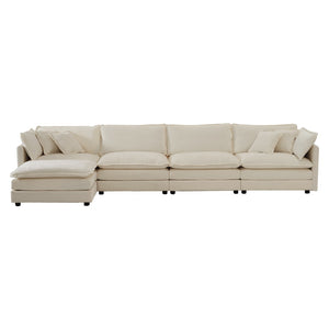 English Elm Modular U Shaped Chenille Sectional Sofa with Ottoman Five Seat Living Room Couch W714S00906