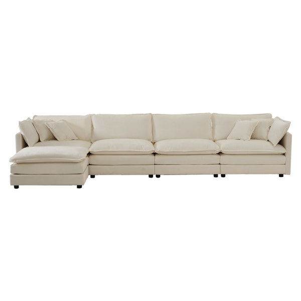 English Elm Modular U Shaped Chenille Sectional Sofa with Ottoman Five Seat Living Room Couch W714S00906