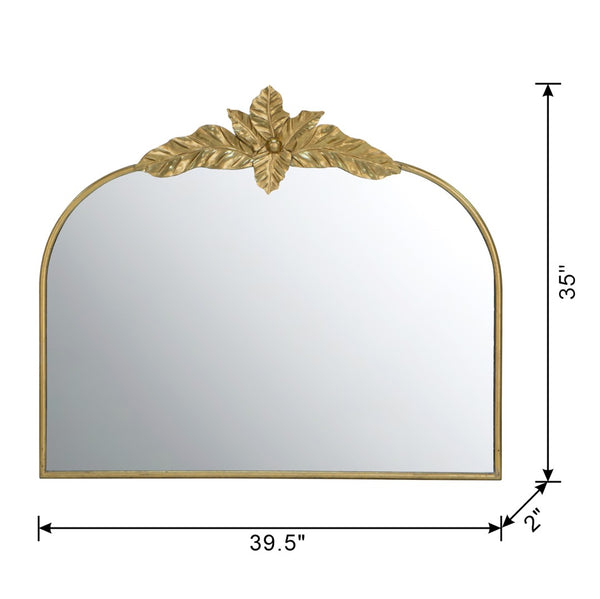 English Elm 39.5" Gold Arched Wall Mirror with Ornamental Iron Frame for Bedroom or Entryway W2078135192